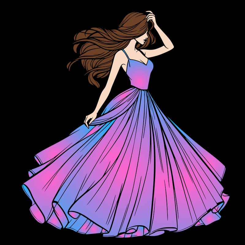 realistic woman with dress flowing in the wind