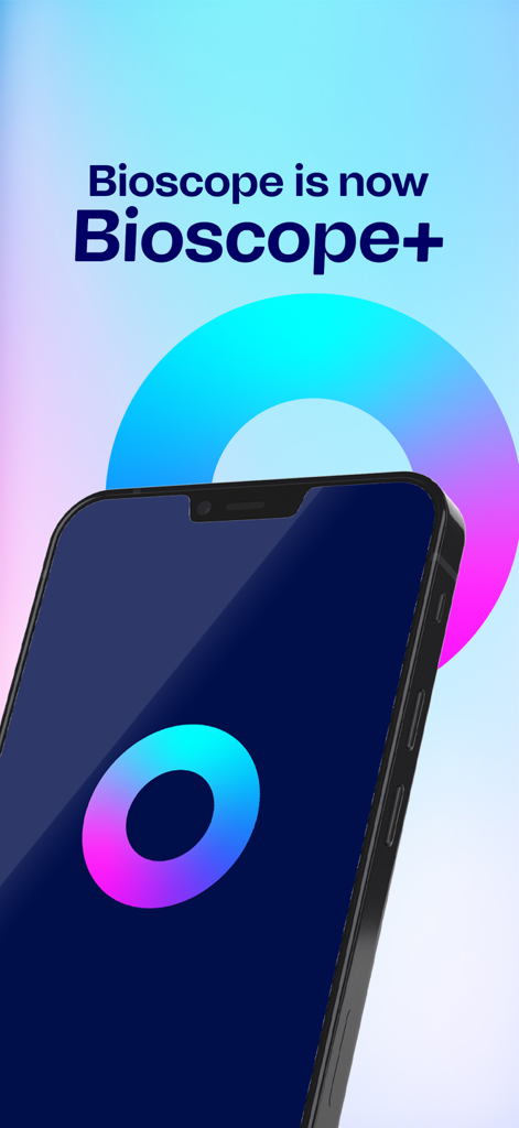 Bioscope+ - Bioscope plus app splash screen showing the new branding and logo on a smartphone
