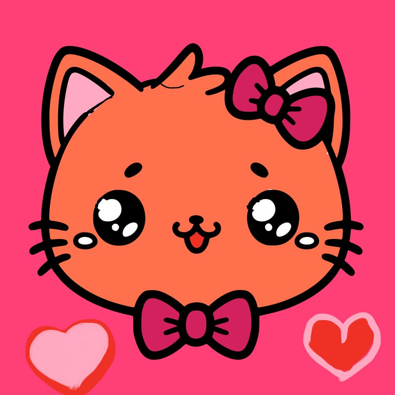 kawaii cat with a bow tie hanging from his ear