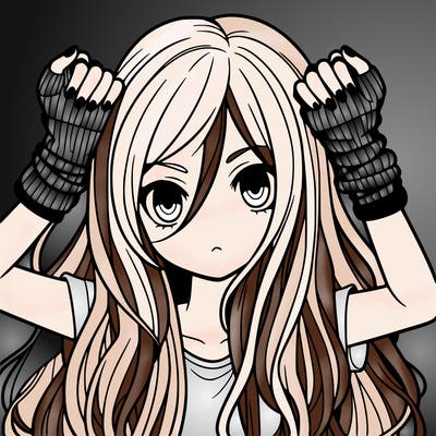 long haired girl with fingerless gloves