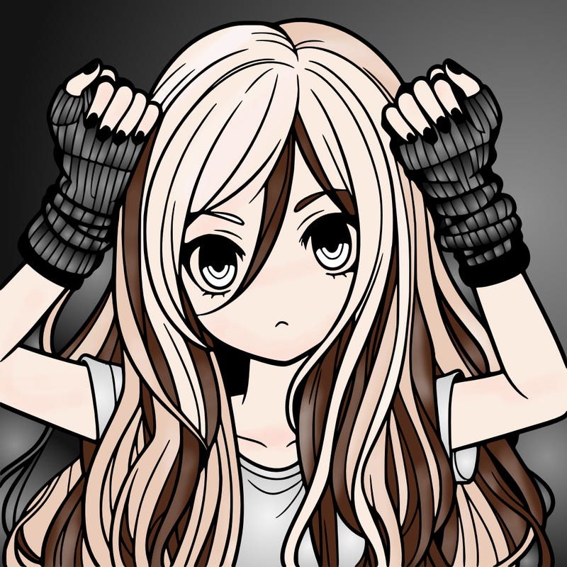 long haired girl with fingerless gloves