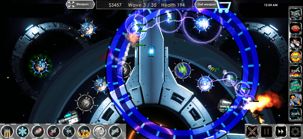 Strike Zone Galaxy Siege - Gameplay of Strike Zone Galaxy Siege showing a space tower defense battle with futuristic UI.