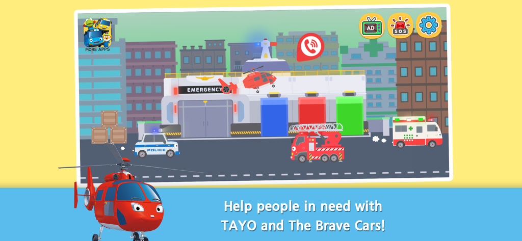 TAYO The Brave Cars - Tayo The Brave Cars emergency station with a rescue helicopter and fire truck
