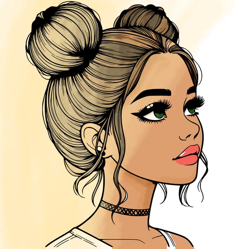 realistic girl with buns on the top of her head