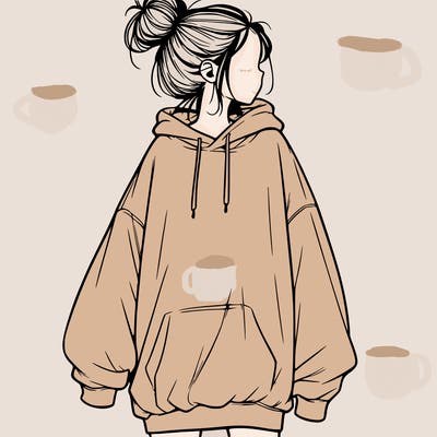 realistic girl with a oversized sweatshirt on and a bun
