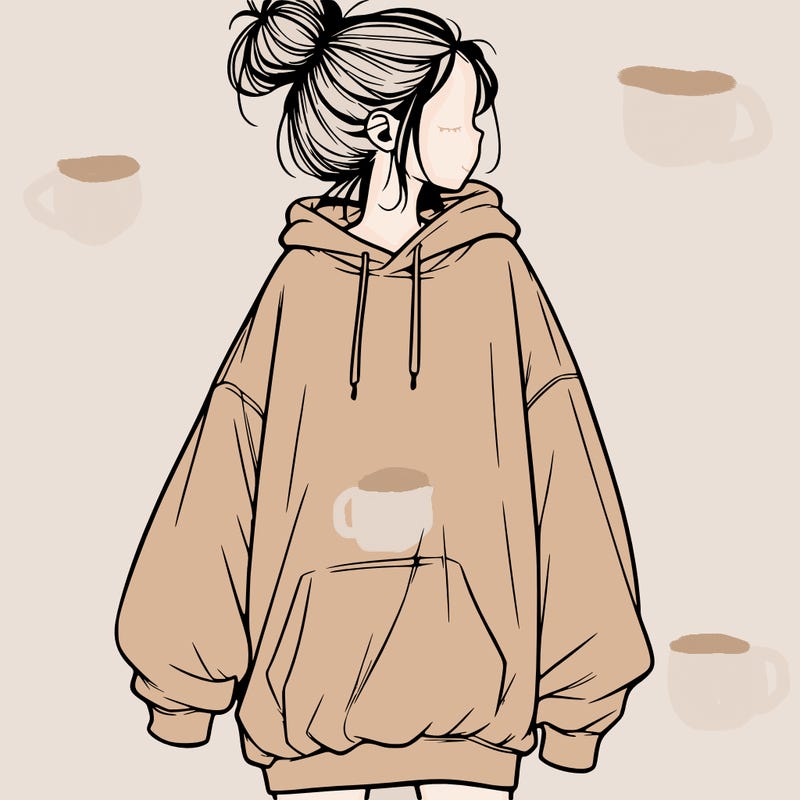 realistic girl with a oversized sweatshirt on and a bun