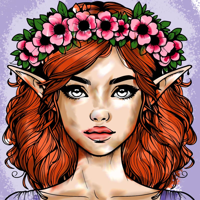 realistic female elf with flower crown