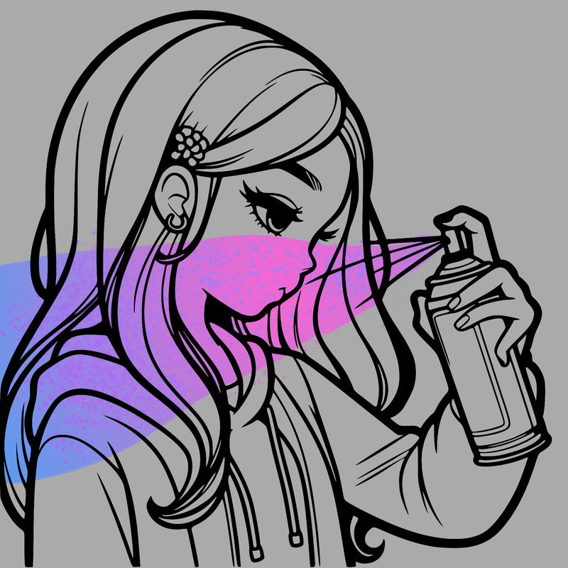 a realistic girl spray painting