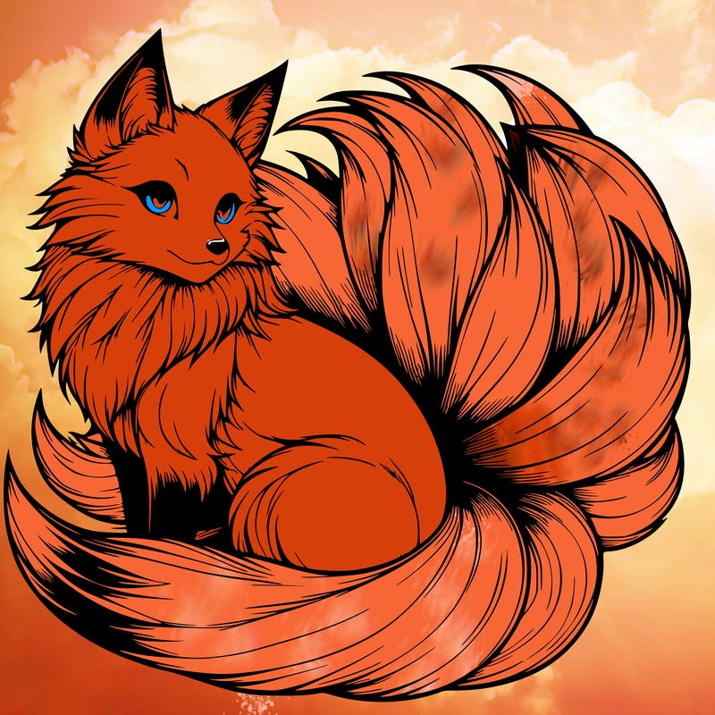 realistic detailed 9 tailed anime fox