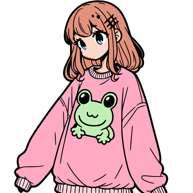girl wearing frogging sweatshirt