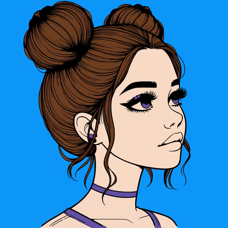 realistic girl with buns on the top of her head