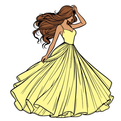 realistic woman with dress flowing in the wind