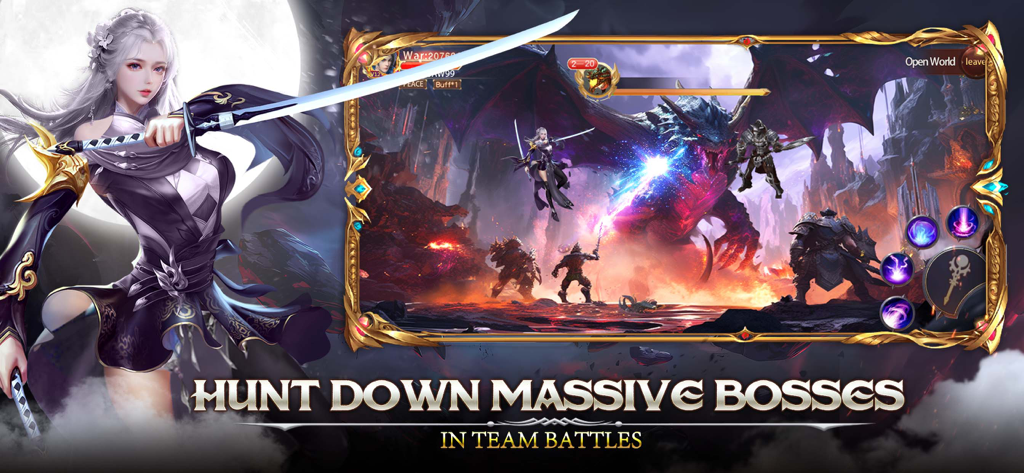 Light of Chaos - Uma equipe de guerreiros lutando contra um chefe dragão massivo no RPG de ação Light of Chaos