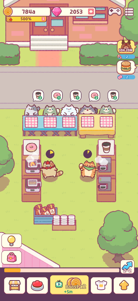 Cat Snack Bar: Food Games - Cute cartoon cats at an outdoor cafe ordering food in the Cat Snack Bar mobile game