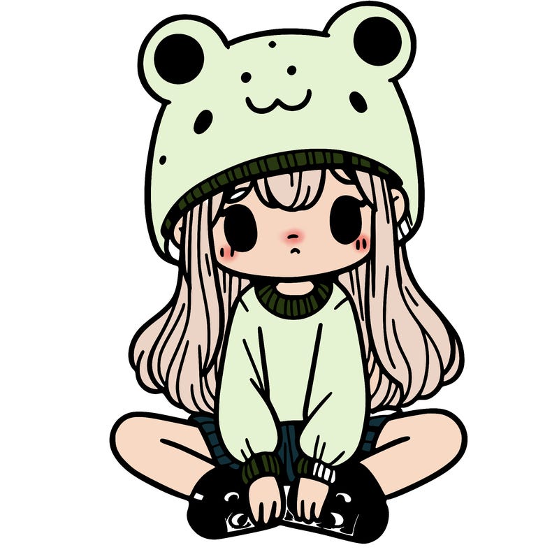 a girl wearing a frog hat and some frog socks