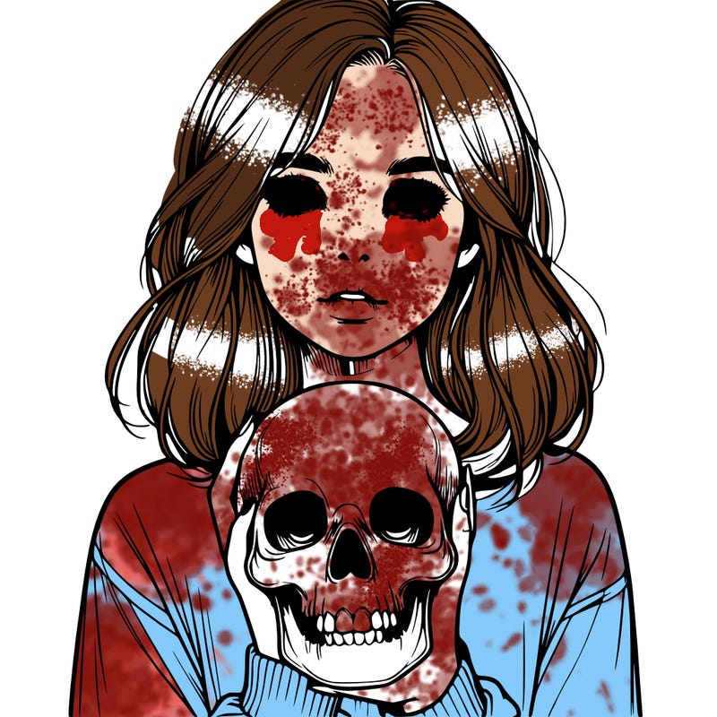realistic girl holding a skull