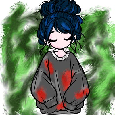 girl with baggy sweatshirt and messy bun