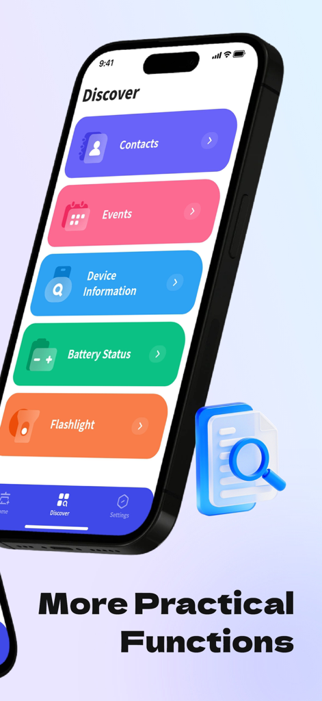 Interface of AI Clean app displaying utility features including contacts management and battery status