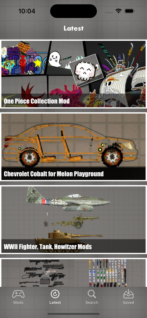 Latest mods for Melon Ragdoll Game featuring anime collections and vehicles