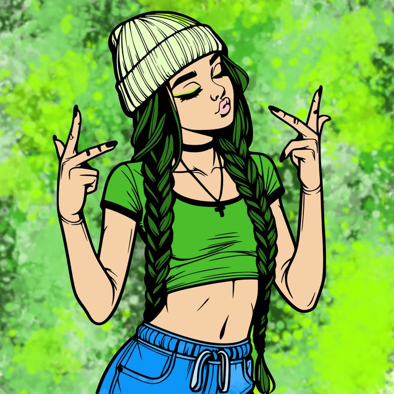 realistic teenage girl with braids and a beanie and crop top doing 🫶🏼