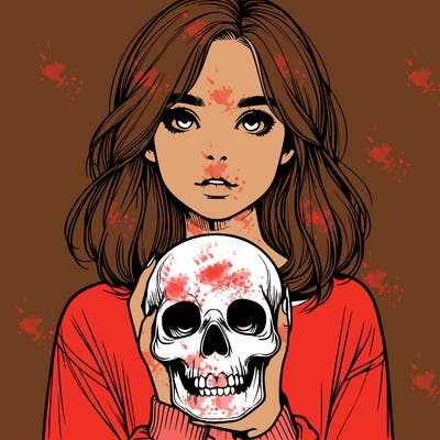 realistic girl holding a skull