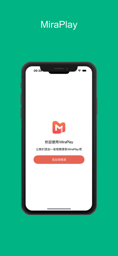 MiraPlay - MiraPlay app welcome screen on iPhone for adding video sources