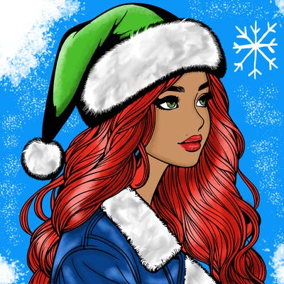 realistic girl in santa hat