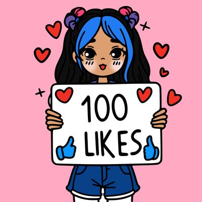 girl holding a sign saying 100 likes