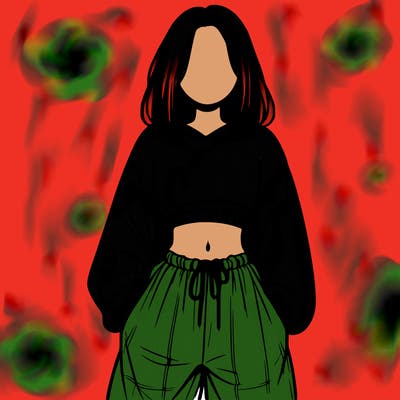 realistic girl faceless with baggy pants and a crop top