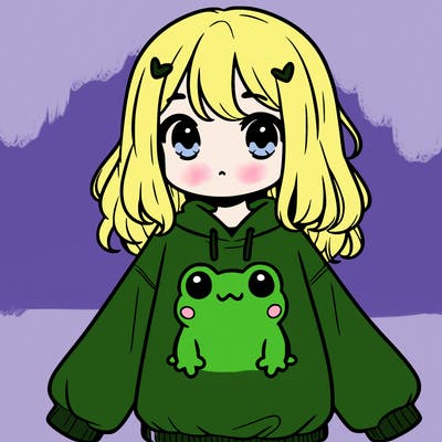 girl wearing frogging sweatshirt