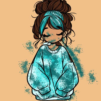 girl with baggy sweatshirt and messy bun