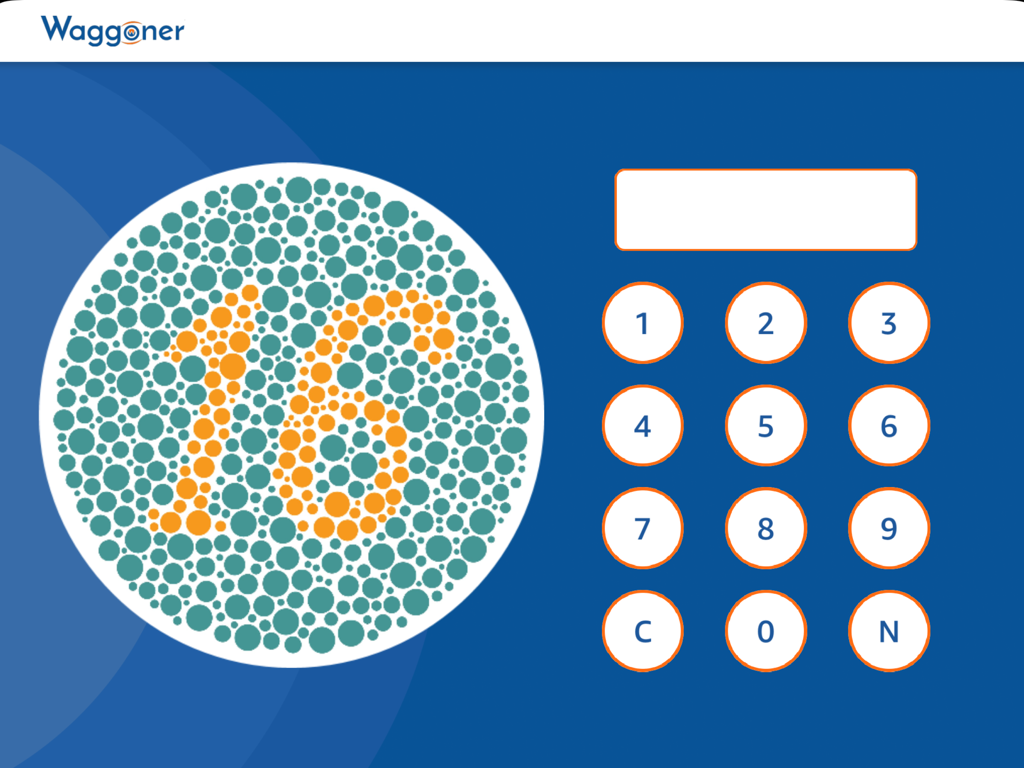 Waggoner CCVT - Computerized color vision test plate showing the number 16 with a numeric keypad