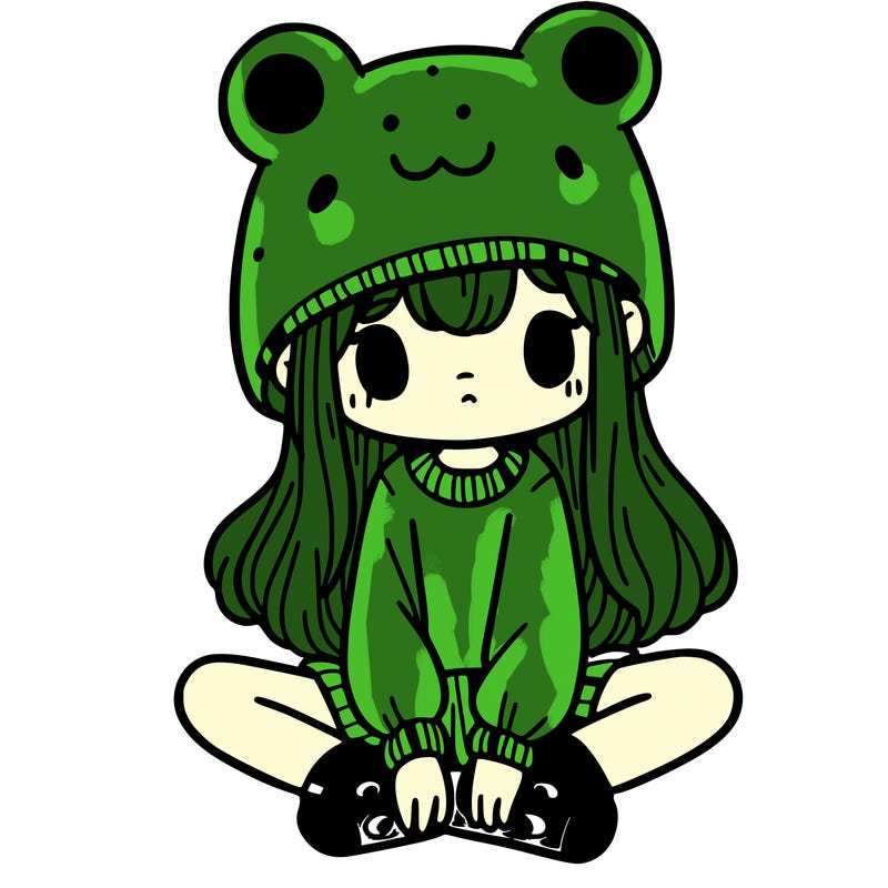 a girl wearing a frog hat and some frog socks
