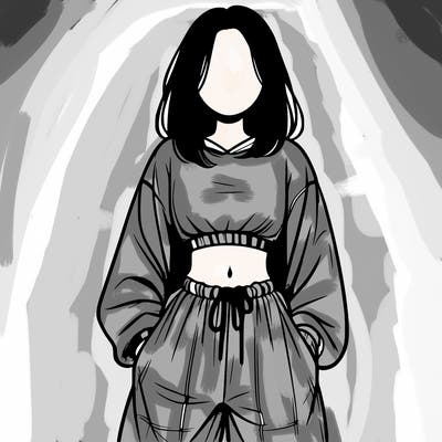 realistic girl faceless with baggy pants and a crop top