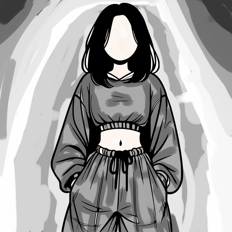 realistic girl faceless with baggy pants and a crop top