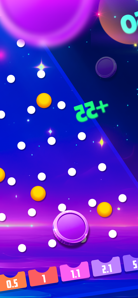 Drop Cost - 동전이 번호가 매겨진 지출 통으로 떨어지는 것을 보여주는 Drop Cost 앱의 생생한 플링코 스타일 그래프