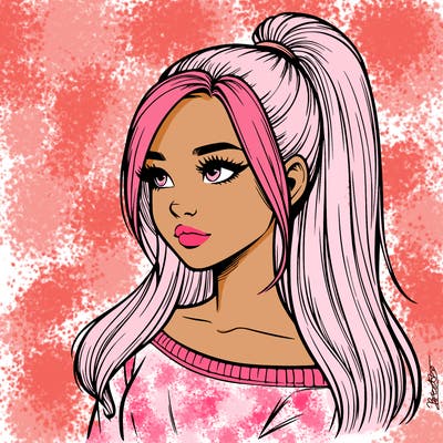 realistic girl with a high ponytail