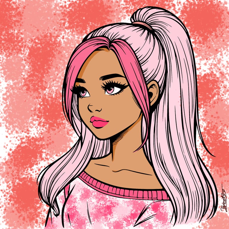 realistic girl with a high ponytail