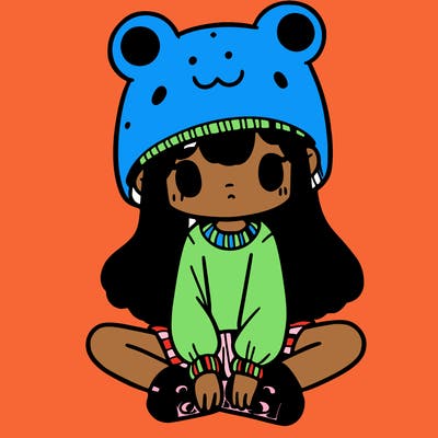 a girl wearing a frog hat and some frog socks