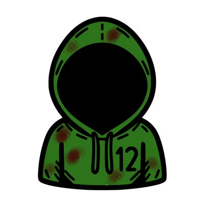 a person with non face waering a hoodie with a small 132 symbol