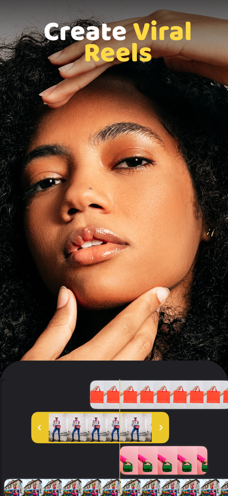 500 Stories: Reels Story Maker - Interfaccia di un'app mobile per creare Reel virali con editing video multitraccia