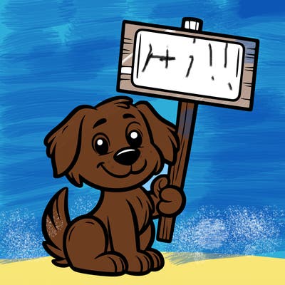 a dog holding the sign