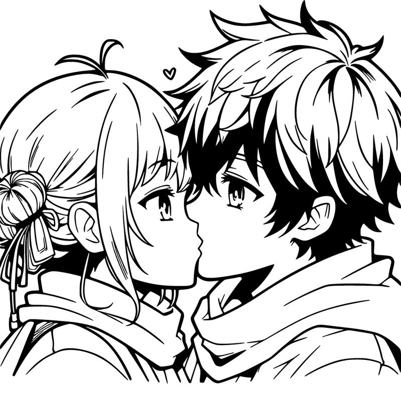 anime boy and girl kissing