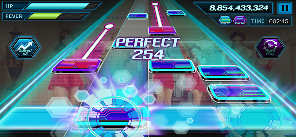 BEAT MP3 for YouTube - Gameplay do BEAT MP3 para YouTube mostrando notas de ritmo sobre um videoclipe.