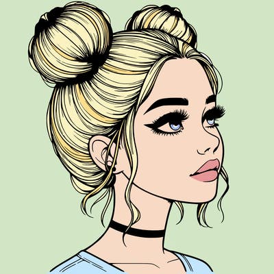 realistic girl with buns on the top of her head