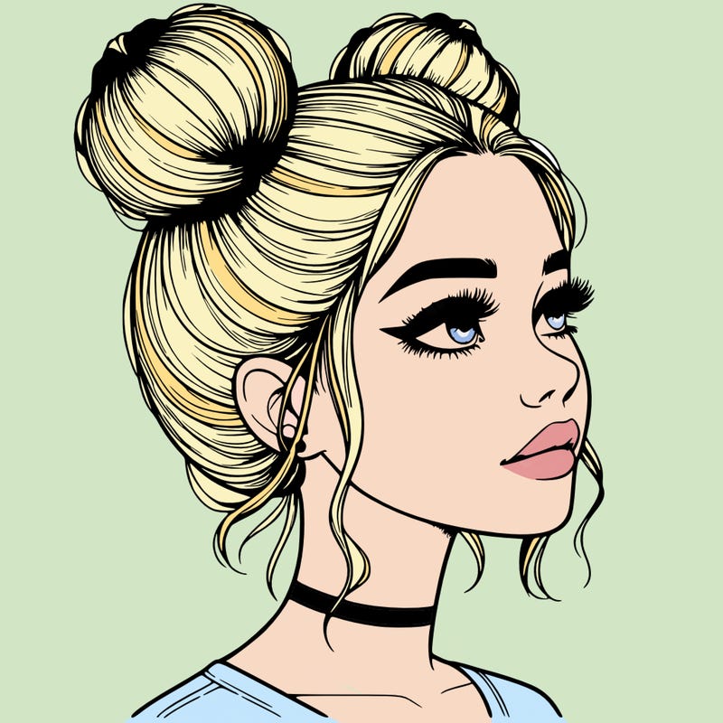 realistic girl with buns on the top of her head