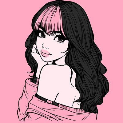 realistic girl with bangs looking over her shoulder