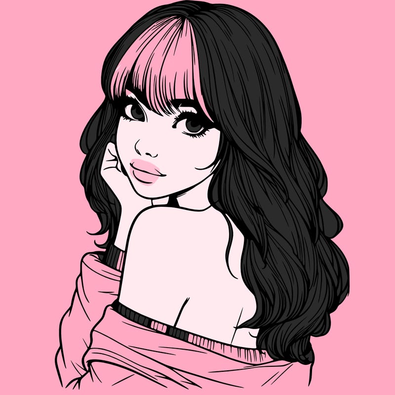 realistic girl with bangs looking over her shoulder