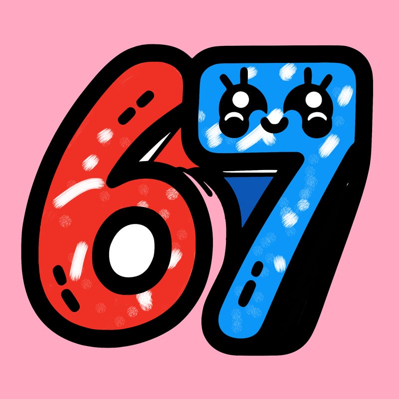the numbers 67
