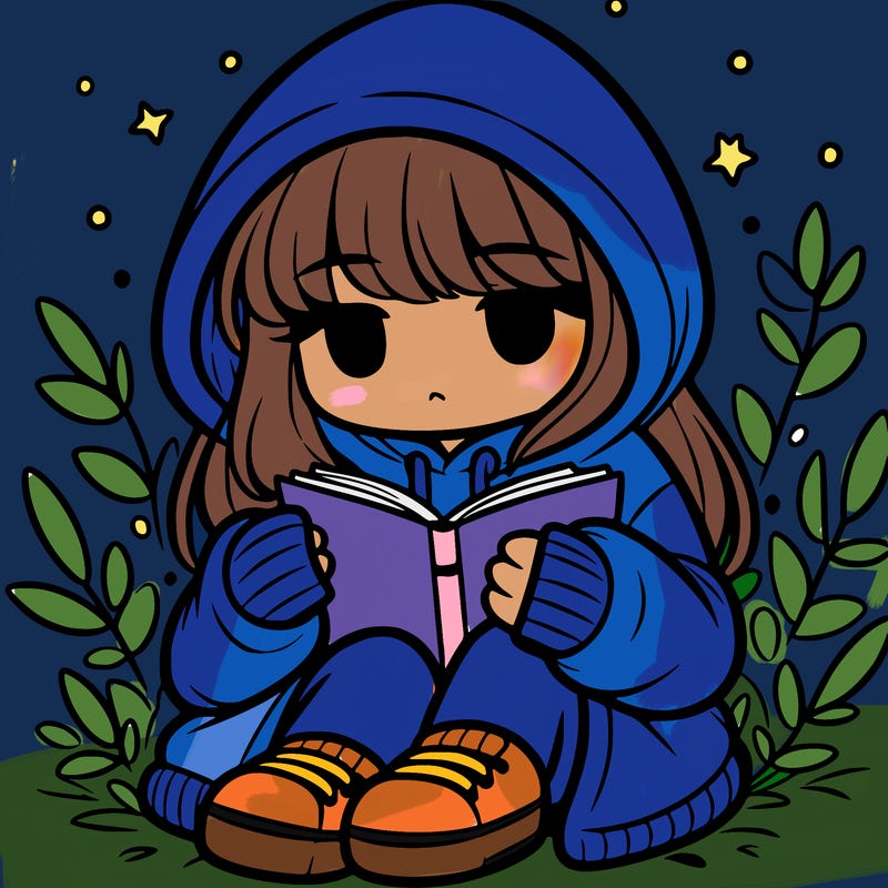 girl in oversized hoodie reading a book